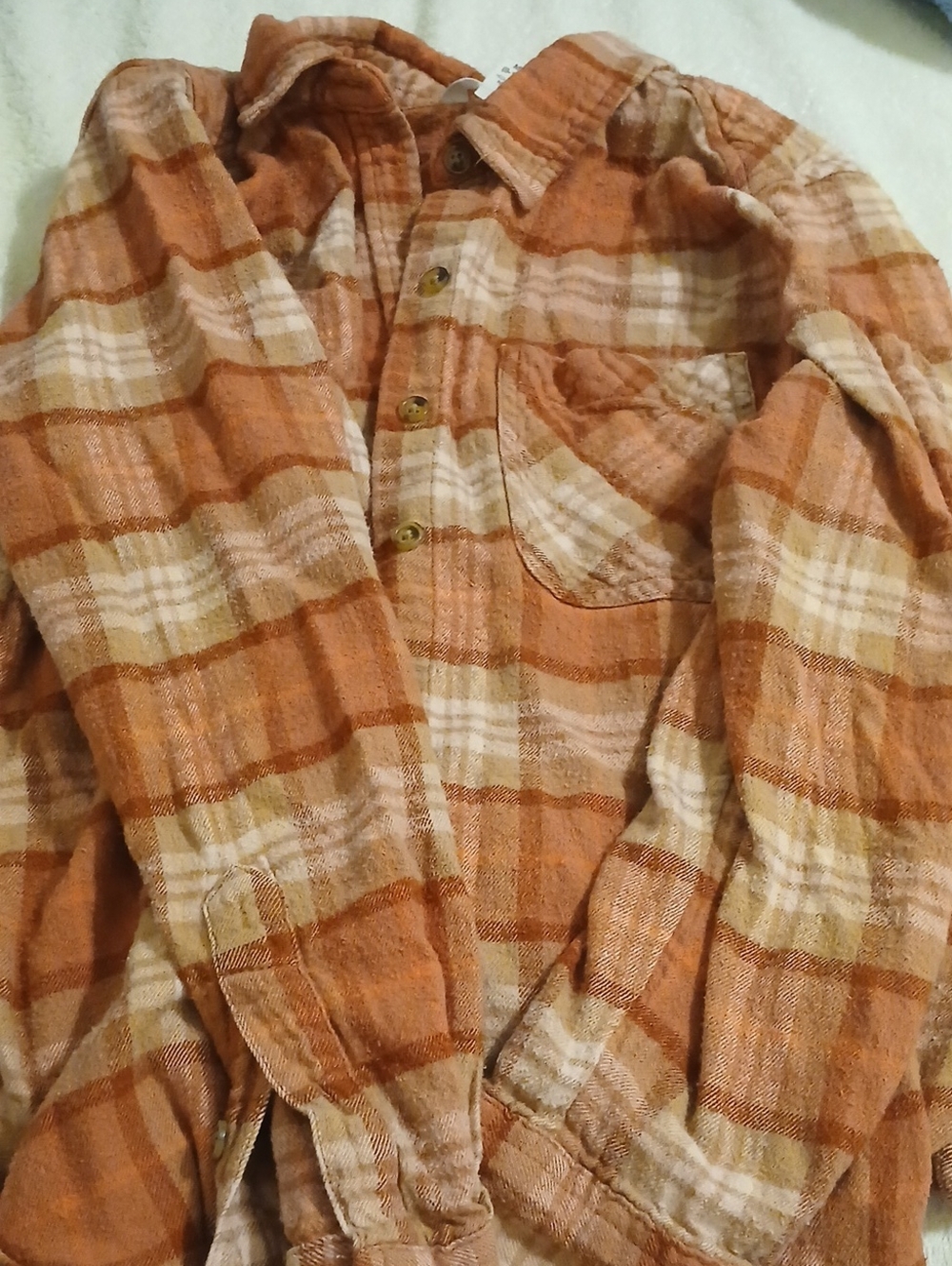 Time and Tru Orange and Cream Plaid Button-Down Shirt